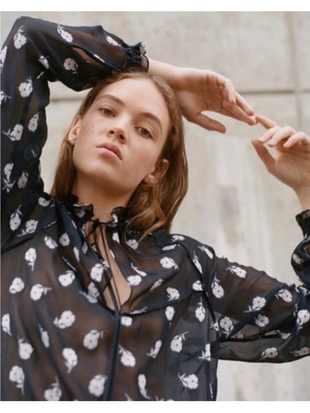 RAG & BONE Bennett Sheer Floral Tie-Neck Blouse ❤️❤️
